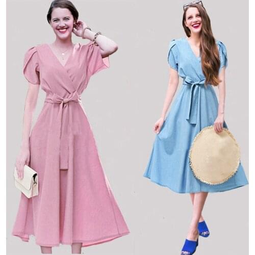 Womens sexy big plus size midi dress XL-5XL 2XL XXXL 3XL XXXXL 4XL Business Casual V-neck long belt slim party dresses for woman