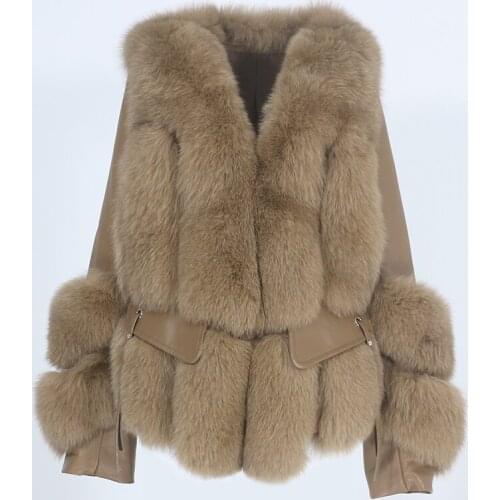 Vogue New Fashion Real Fur Coat Winter Jacket Women Natural Fox Fur Genuine Sheepskin Leather Outerwear Detachable Streetwear