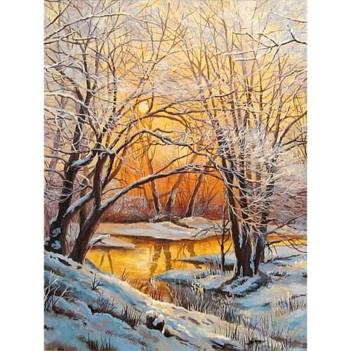 Winter Forest Creek Scenery Diamond Painting Round Full Drill Nouveaute DIY Mosaic Embroidery 5D Cross Stitch Oil Scenic Pattern