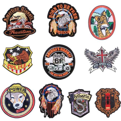 Animal Badge Patches for Clothing Iron on Embroider Sew Applique Eagle Wolf Dog Cat snake Apparel Patch Accessories Decoration