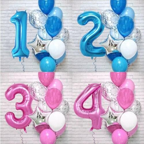 12Pcs/set 32Inch Blue Pink Number Happy Birthday Foil Balloon Helium Balloon Wedding Anniversary Party Decoration Baby Shower