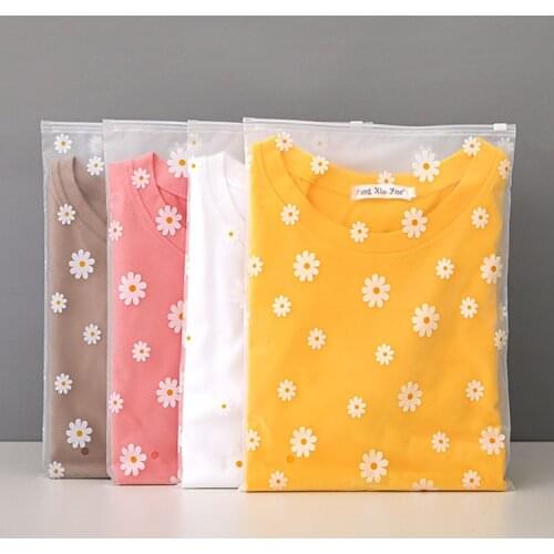 5pc Outdoor storage clothing zipper bag small daisy storage bag daisy frosted plastic Waterproof packaging bag