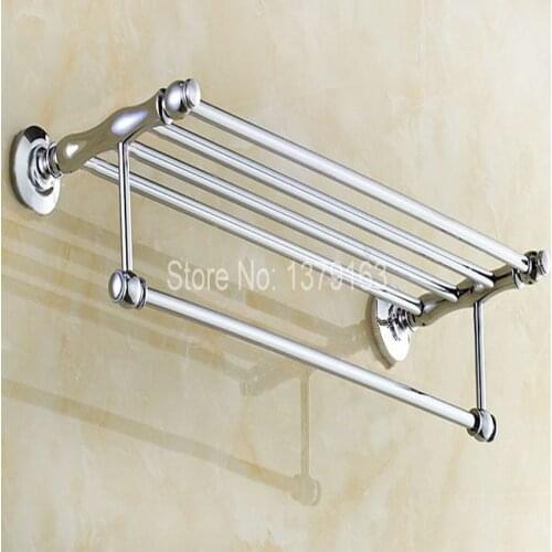 Bathroom Accessory Polished Chrome Wall Mounted Bathroom Large Towel Rail Holder Storage Rack Shelf Bar aba801
