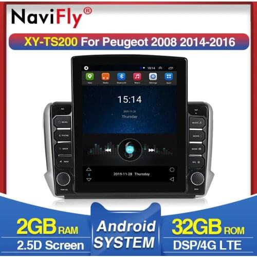 Navifly 9.7inch Tesla screen 2+32G DSP 4G LTE Android Car Radio Multimedia Video Player for Peugeot 2008 208 2012-2018 BT SWC