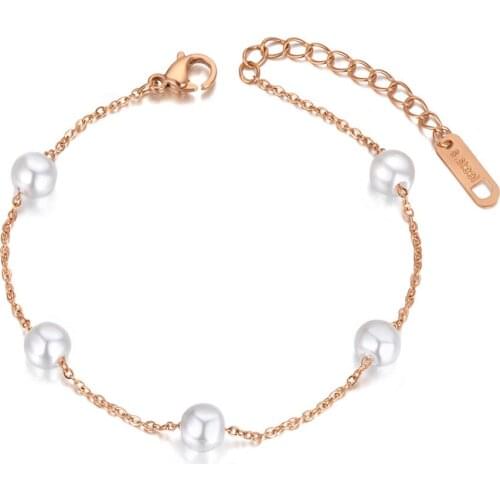 Fashion Stainless Steel 5Pcs White Pearl Charm Bracelets For Women Bohemia Summer Beach Chain Bracelet Jewelry B20081