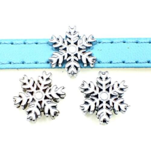 8mm Hole Christmas White Snowflake Slide Charms Beads DIY Accessories Handmade Jewelry For 8mm Bracelets Key Chains Pet Collar