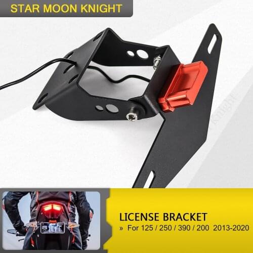 For 250 390 200 125 RC390 2013 - 2020 Motorcycle Adjustable Angle License LED Lamp Number Plate Frame Holder Bracket