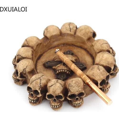 DXUIALOI personality creative resin cross skull ashtray round household ashtray ghost head desktop decoration home decoration