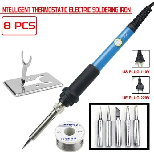 EU/US Electric Soldering Irons Kit 220V 110V 60W Temperature Adjustable Welding Gun Repair Tool with Tin Soder Wire 5 Iron Tips