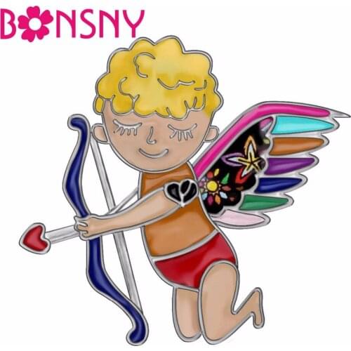 Bonsny Alloy Enamel Angel Cupid Arrow Brooches Fashion Clothes Scarf Decoration Jewelry Pin For Women Girls Gift Accessories