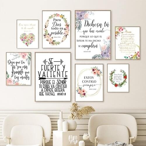 Spanish Bible Verse Wall Art Picture Canvas Painting Watercolor Flowers Prints Scripture Poster for Living Room Home Decor