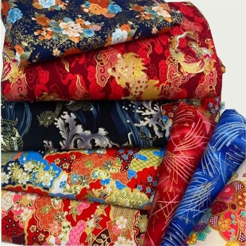 150cm width kimono fabric flower Sliver gold foil print cotton Fabric Cloth dress skirts Garments Crafts Accessories BH10-16