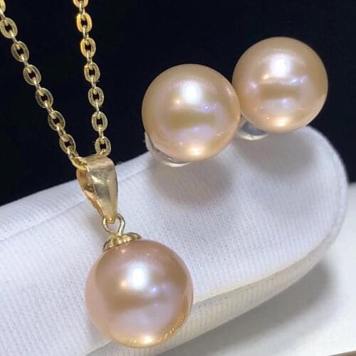 D119 Fine Jewelry 18K Gold Natural Fresh Water Champagne Pearls 7-9mm Females Jewelry Sets for Women FIne Jewelry Sets