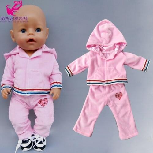Doll Clothes 43cm Baby Doll Pink Hooded Sweater for 18 Inch Girl Doll Casual Spring Outfits