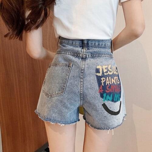 Summer Letters Printed Denim Shorts 2021 Plus Size High Waist Jeans Short Casual Harajuku Streetwear Women Sexy Bottoms 2927