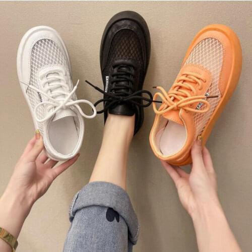 Summer new style candy color thick-soled lace-up heel low-top sports white shoes mesh hollow breathable casual shoes