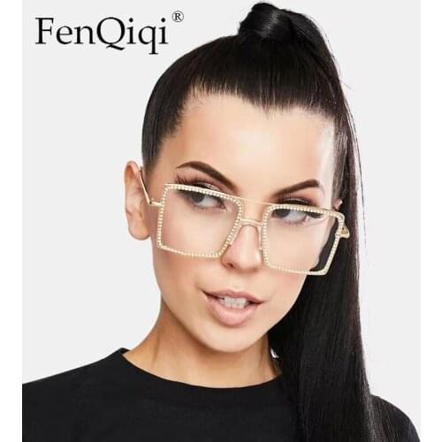 Fashion Square Sunglasses Metal Simple Retro Glasses Handmake Optical Frames Rhinestone Frame Lunette de soleil femme