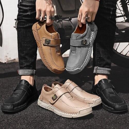 Mens genuine spring man leather men masculinos black couro new cuero sneakers breathable moccasins homme loafers large para for