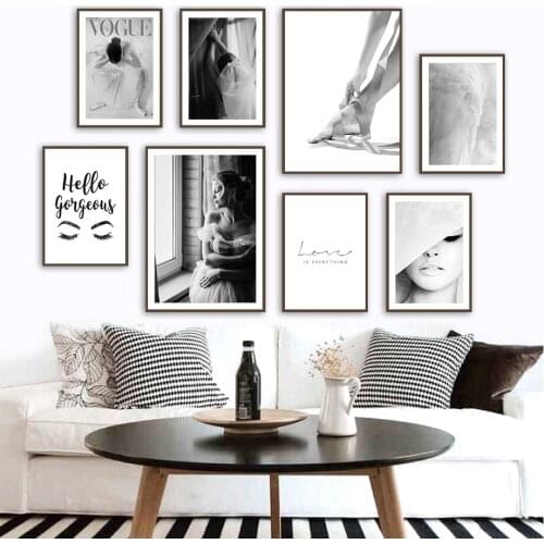 Black White Feather Feet Eyelashes Girl Wall Art Canvas Painting Nordic Posters And Prints Wall Pictures For Living Room Decor