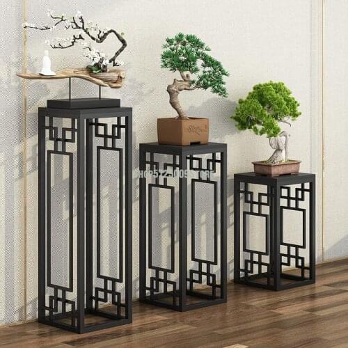 New Chinese flower stand wrought iron shelf living room bonsai shelf indoor potted plant floor flower table antique decoration