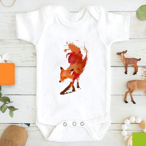 Aesthetic Art fox Printed Newborn Clothes Summer Soft Girl Baby Bodysuit France Pop Vetement Toddler Jumpsuits Infant Romper