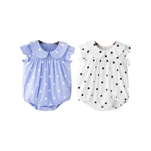 Baby Girl Plain Color Rompers Cotton Clothes Baby Climbing Jumpsuit Cute Peter Pan Collar Polka Dot Printed Girls Dress Outfit
