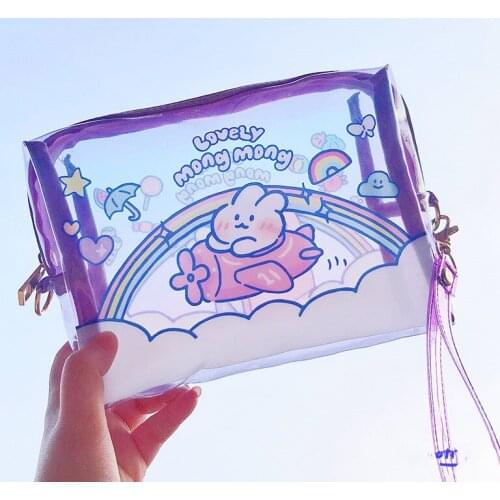Original Cosmetic Handbag Bags For Women Makeup Cartoon Transparent Shouder Bag Cross Body Totes Wallet Pruse