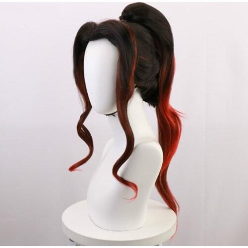 AnimeDemon Slayer Cosplay Costumes Kokushibou Tsugikuni Yoriichi Wig Mixed Black Red Gradient Synthetic Hair Swordsman Role Play
