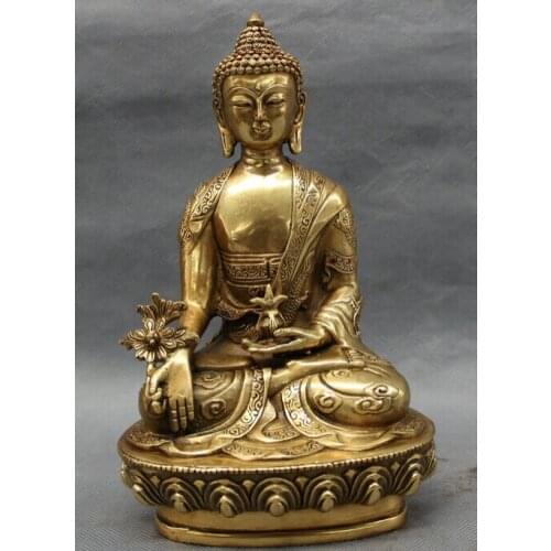 Song voge gem S2927 8" Tibet Brass Buddhist Dragon Head Shakyamuni Sakyamuni Medicine Buddha Statue