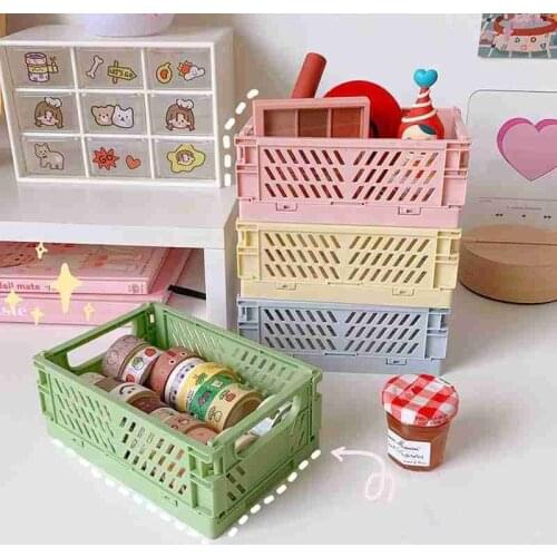Crate Collapsible Storage Box Plastic Folding Basket Home Storage Supplies Utility Cosmetic Container Desktop Holder