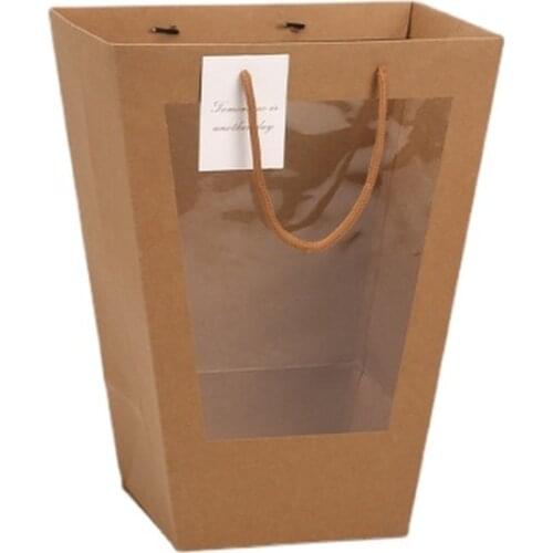 Transparent Window Tote Bag For Holiday Gift Box Bouquet Packaging
