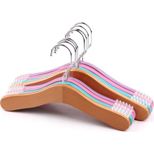 Sainwin 10pcs/lot Solid Wood hanger baby Wooden childrens clothes store hangers Non-slip non-trace