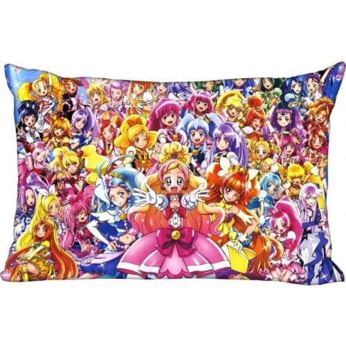 Custom Smile Precure! Anime Pillowcase Satin Fabric Pillow Cover Rectangle Zipper Pillow Cases Home Office Wedding Decorative
