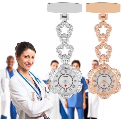Silver/Rose Gold Brooch Nurse Watch Flower Shaped Pendant Pocket Watches Gifts for Medical Workers