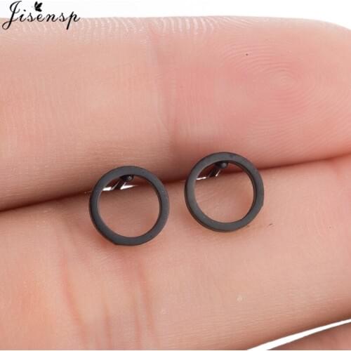 Jisensp Stainless Steel Hollow Round Stud Earrings Women Earrings Circle Ear Piercing Bijoux Jewelry Valentines Day ohrringe