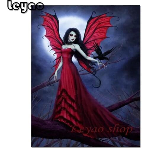 Darkness Moon Crow Fairy 5D DIY Diamond Painting Full Square Drill Diamond Embroidery Picture Of Rhinestone Mosaic Home Decor