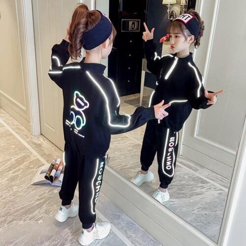Boys and girls spring suit new fashion childrens clothing European and American fashion sports luminous bear two-piece suit