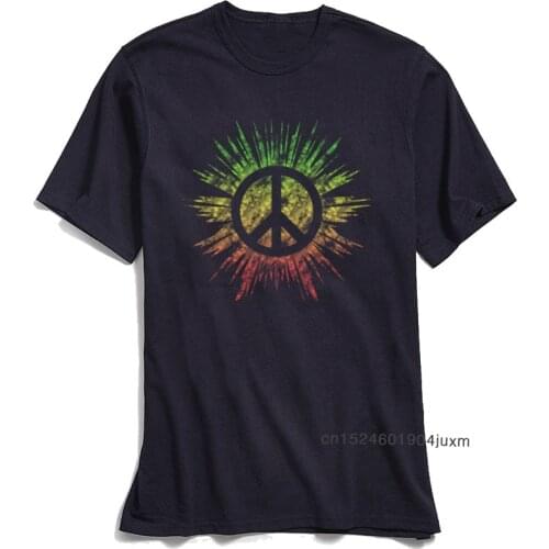 Vintage Men T Shirt Rasta Peace Sign Top T-shirts Faddish Short Sleeve Print Pure Cotton O Neck Adult Tee Shirts Leisure TShirt
