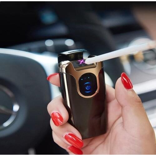 USB Charging Flameless Lighter Zinc Alloy LED Touch Sensor Plasma Cigarette Lighter Mens Gadget Gift Cool
