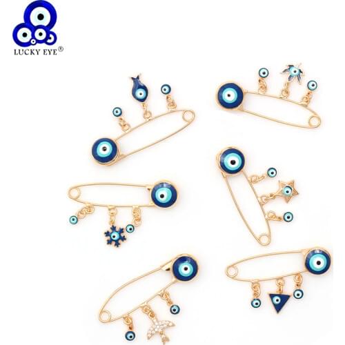 Lucky Eye Gold Color Evil Eye Charms Brooch & Pin Simple Crystal Brooch For Women Man Jewelry Crystal Buckle Clips EY6185