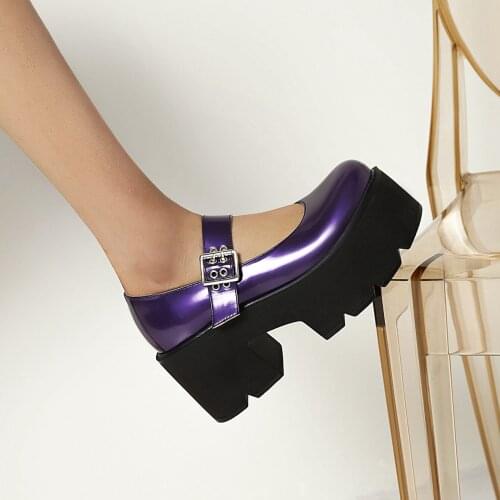 Women Lolita Belt Buckle Patent Leather Gothic Punk Pumps Shoes Platform Chunky High Heel Creepers Japanese Harajuku New 2021