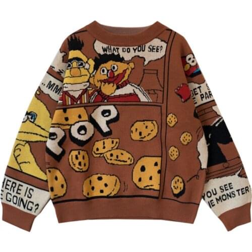 2021 Winter Thick Warm Sweater Women Funny Cartoon Letter Printed Jacquard Pullovers Sweaters Knit Drop Shouder Jumpers
