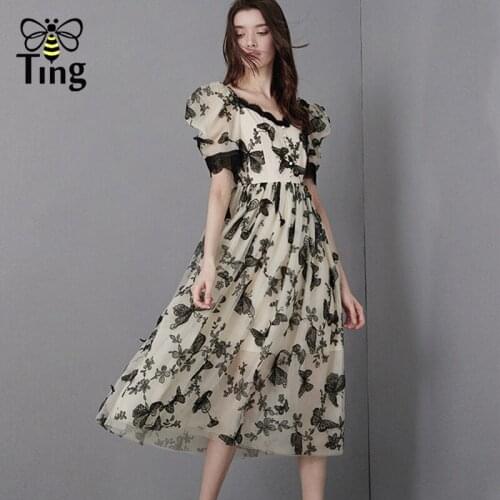 Tingfly Runway Design Vogue Butterfly Embroidery Summer Party Dresses Vintage Elegant Women Midi Long A Line Dress Aesthetic ZA