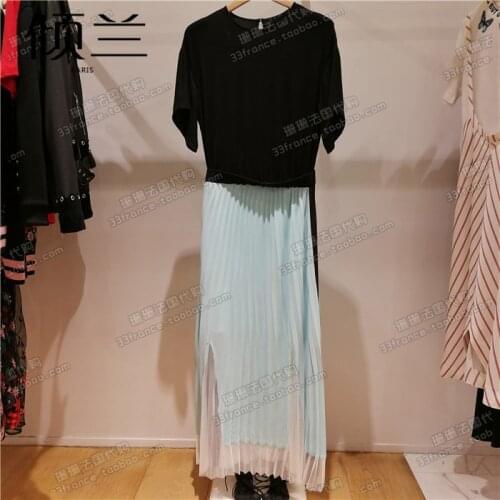 Patads French womens M spring summer fresh patchwork Pleated Dress ranbala