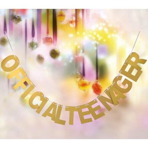 Golden Glitter Wall Hanging Paper Banner Garland Official Teenager for 13th Birthday Party Decoration Children Room Home Decor