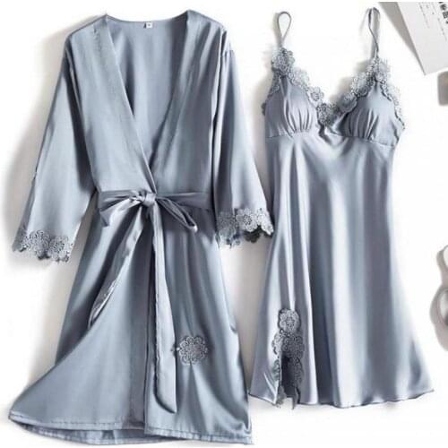 Gray Bride Bridesmaid Wedding Robe SET Sexy Short Kimono Gown Soft Casual Soft Bathrobe Sleepwear 2PCS Lady Nightdress XXL