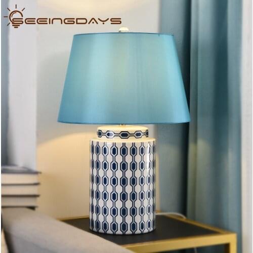 2020 New Style Blue Ceramics Table Lamps For Living Room Bedroom Study Room Chinise Style Bedside Lamp 110v 220v E27 Bulbs