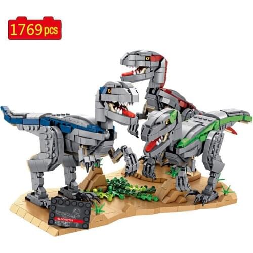 2021 Animal World Jurassic Dinosaur Three Velociraptors DIY Model Desktop Decoration Building Blocks Bricks Toys Gifts