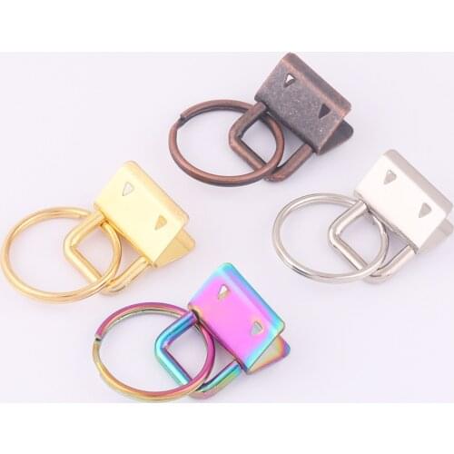 3/4inch(20mm) Rainbow Key Fob Hardware Wristlet With Key Ring Sets Metal Keychain Hardware For Webbing Leather Key Ring Ribbon