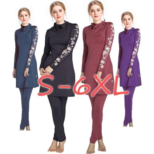 2021 3pcs Middle East Swimsuit Women Muslim Lady Bathing suit Young Ladies Traditional Printing Flower Swimwear S-6XL